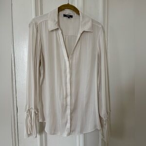 PAIGE Cream Button-Front Long Sleeve Blouse with Tie Cuffs